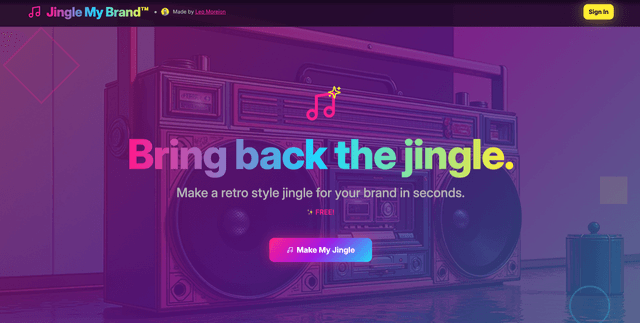 JingleMyBrand.com landing page — Bring back the jingle