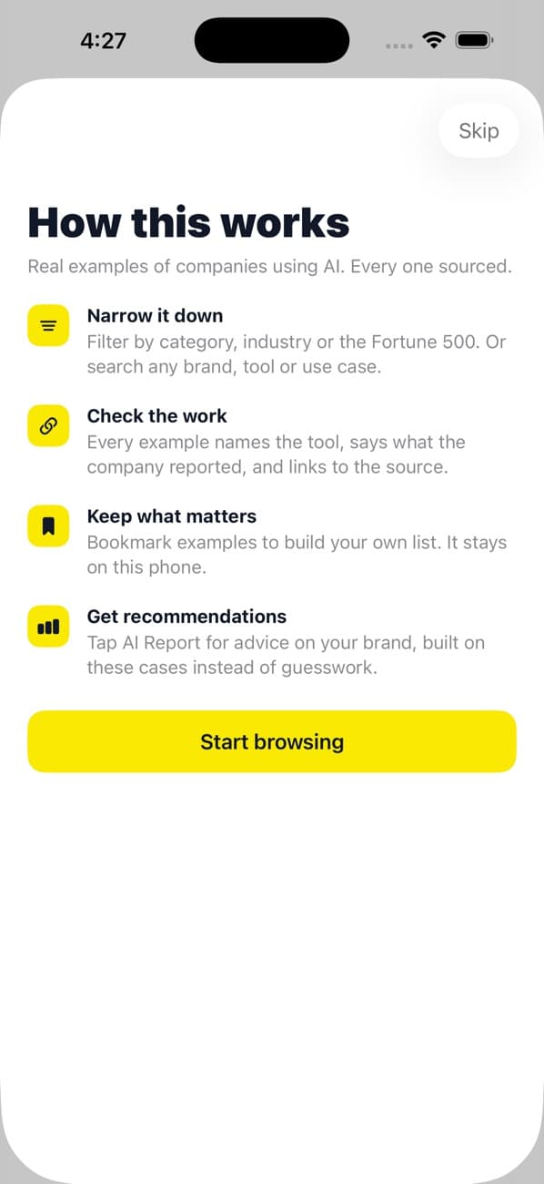 Enable: How Brands Use AI on iPhone, second screen