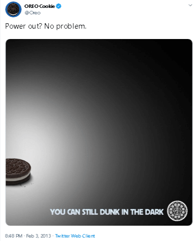 The original Oreo "You Can Still Dunk in the Dark" tweet posted during the Super Bowl XLVII blackout in 2013