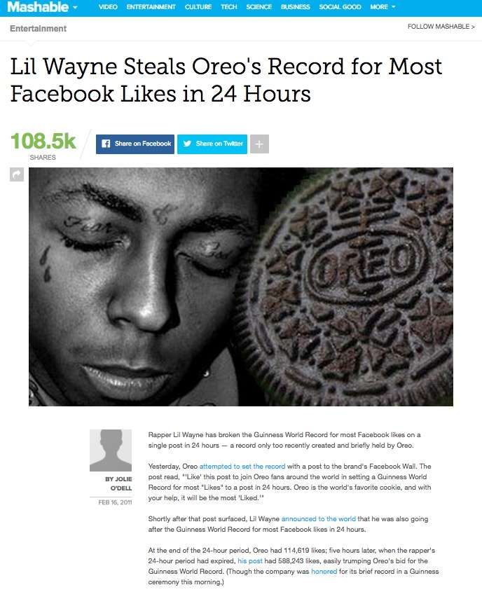 Mashable coverage of the First-Ever Social Media Guinness World Record